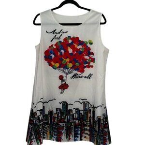 Colorful Sleeveless Cityscape A-Line Dress With Balloon Print L Polyester/Spande